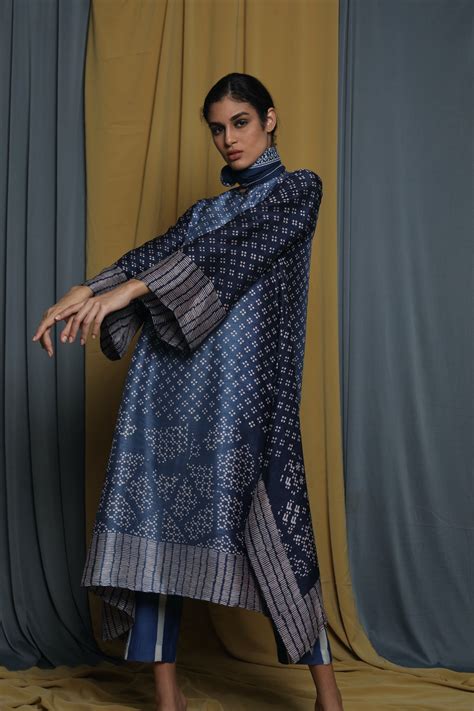 Blue Shaded Block Printed Tunic – krishnamehtas