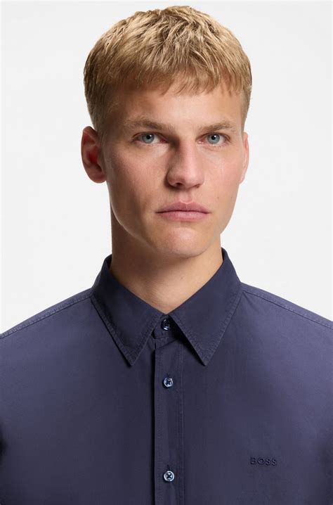 BOSS - Regular-fit shirt in cotton poplin - Dark Blue