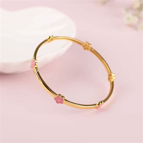 Pink flower Bangle for baby girl | Silver Jewelry by Elegante Kids