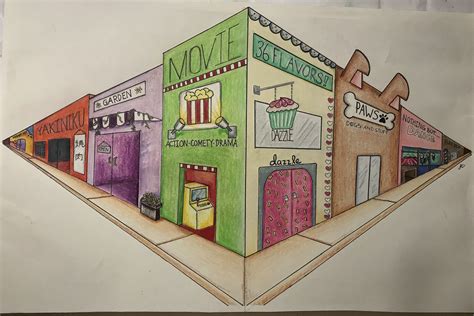 2 Point Perspective Drawing of a Movie Theater