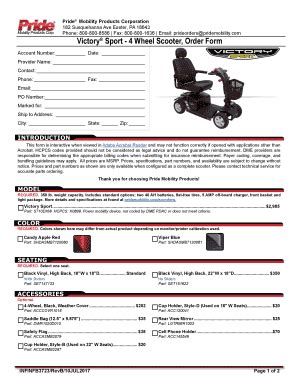 Fillable Online Victory Sport - 4 Wheel Scooter, Order Form Fax Email ...
