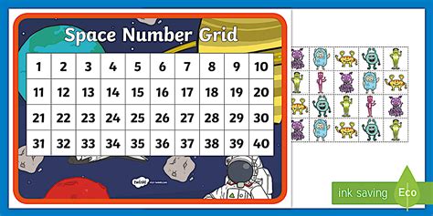 Space-Themed 1-40 Number Grid
