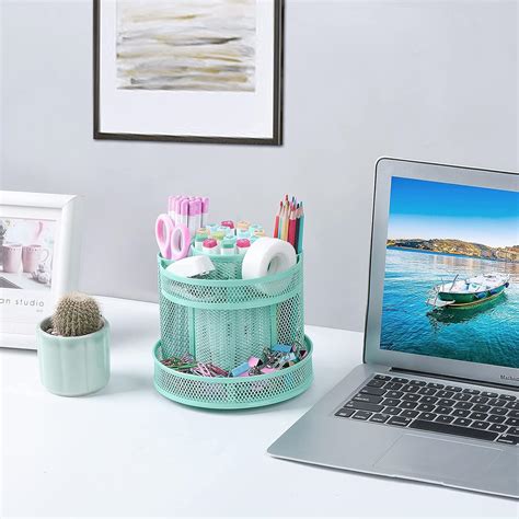 Buy Cute Rotate Desk Organizer, Kawaii Mesh Desk Accessories Pen Holder ...