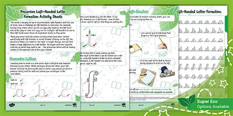 Precursive Left-Handed Letter Formation Activity Sheets