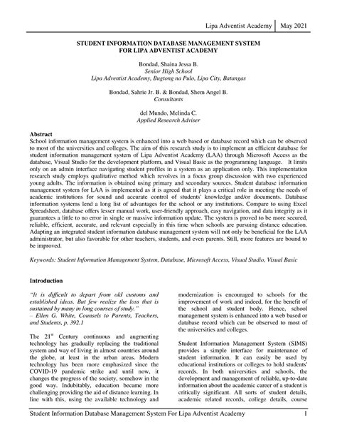 Student Information Database Management - STUDENT INFORMATION DATABASE ...