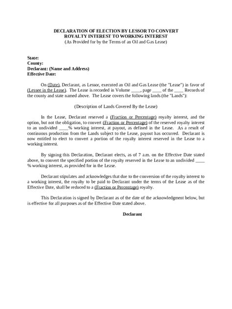 Declaration of Election to Convert Royalty Interest to Working Interest ...
