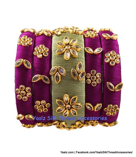 Yaalz Silk Thread 5Pcs Gold Kundan Stone Partywear Bangle Set In Assor