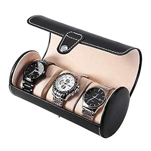 ULTREOS Watch Box, 3 Slot Watch Box Travel PU Leather Roll Case Jewelry ...