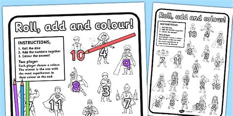 Superhero Themed Roll and Colour Worksheet (teacher made)