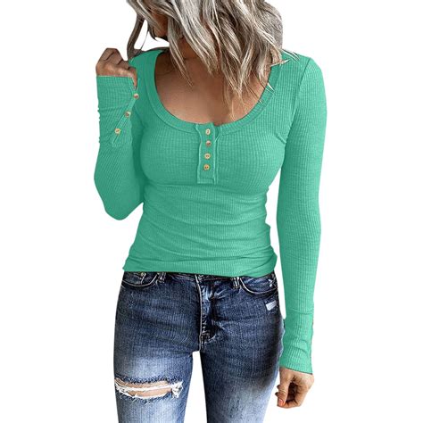 Womens Long Sleeve Shirt Women Long Sleeve Henley T Shirts Button Down ...