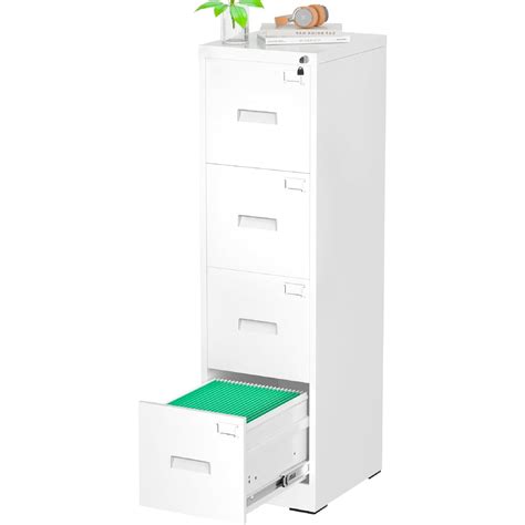 Greenvelly White File Cabinet, 4 Drawer Vertical File Cabinet with Lock ...
