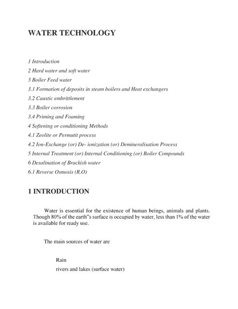 Water Technology - ENGINEERING CHEMISTRY LECTURE NOTES - WATER ...