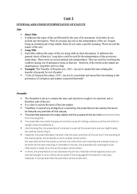 Unit 2 - Unit 2 INTERNAL AIDS UNDER INTERPRETATION OF STATUTE Title ...