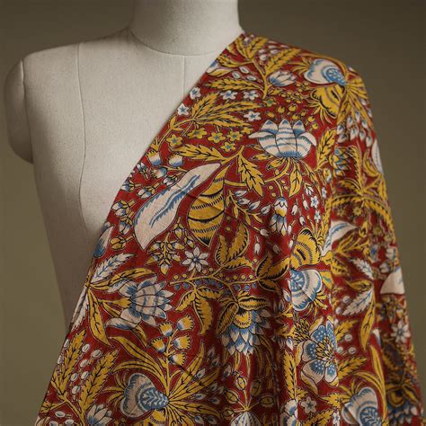 Red Printed Cotton Kalamkari Fabric