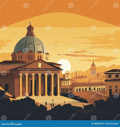 AI Generated, Vector Illustration, Flat Style, View Rome, the Capital City of Italy. Flat Design ...
