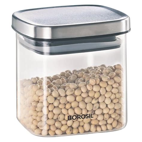 Buy Borosil 600 ml Classic Square Jar with Stainless Steel Lid ...