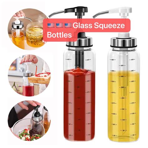 21.99$ (2 Pack) Condiment Squeeze Bottles , No Drip Glass Bottles,17 ...