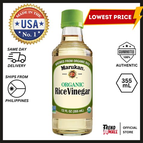 Marukan Organic Unseasoned Rice Vinegar, 355 ml 12 Ounce Glass Bottle ...