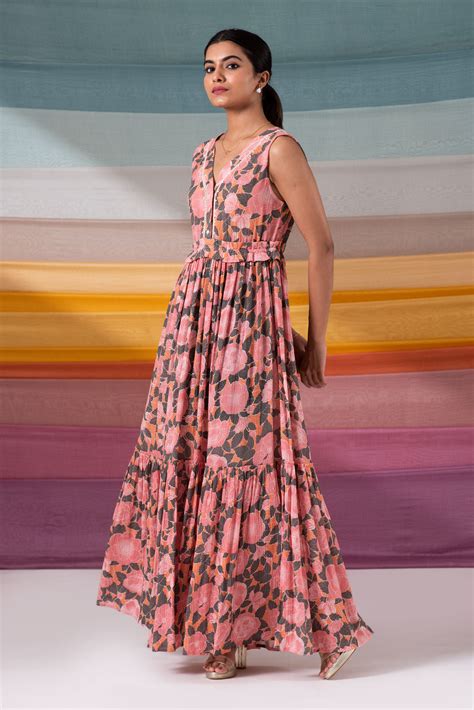 Floral printed crepe gathered dress – bidishaadhikaryy