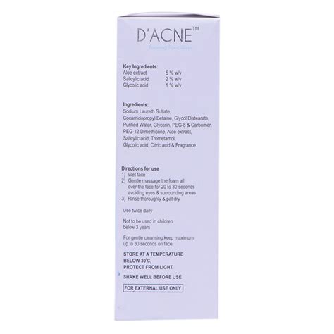 D'Acne Foaming Face Wash, 60 ml Price, Uses, Side Effects, Composition ...