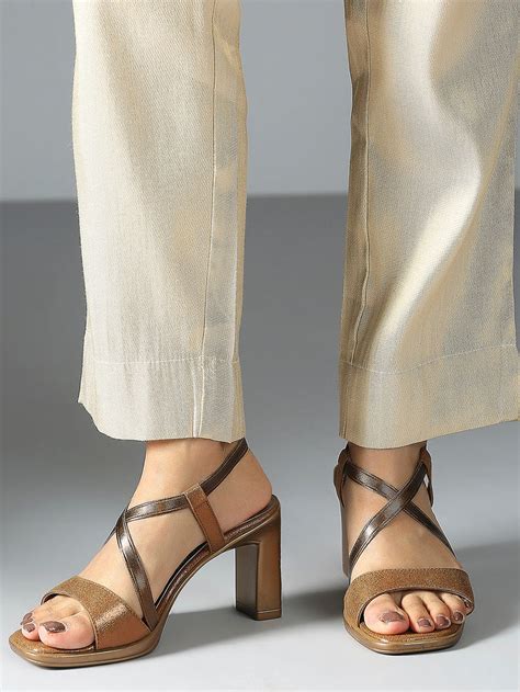 Buy Now Womens Golden Party Wear Open toe Block Heel Sandals