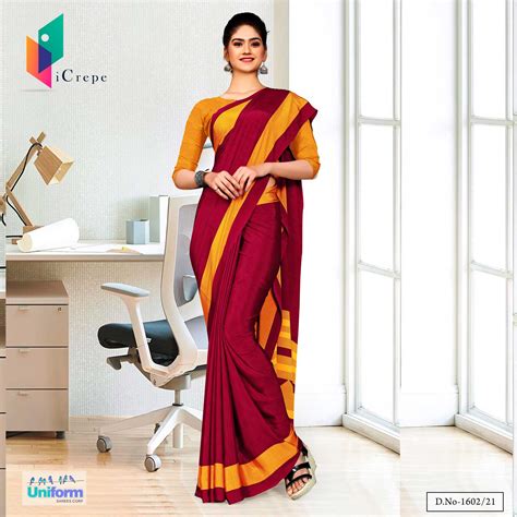 Maroon Gold Premium Italian Silk Crepe Saree For Front Office Uniform ...