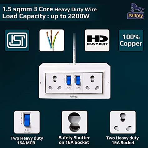 Buy Palfrey Extension Board - Two 16A Socket with Safety Shutter & Two ...