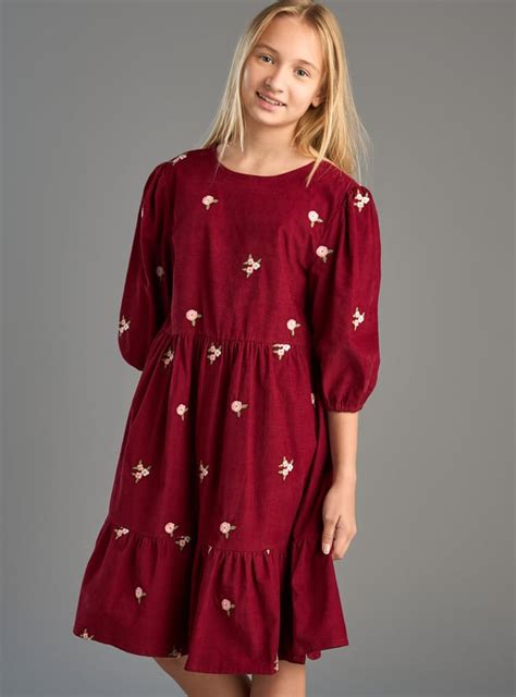 Buy Girls Floral Embroidered Corduroy Dress Online at just Rs. 1399.0 ...