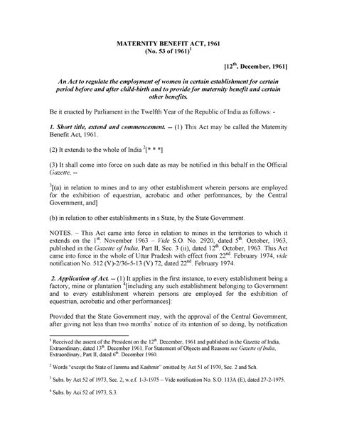 The Maternity Benefit Act 1961 - MATERNITY BENEFIT ACT, 1961 (No. 53 of ...