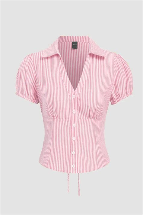 Collared Neck Puff Sleeve Top in Pink - Littlebox India