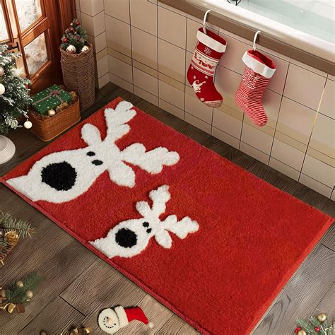 UNIBATH Cute Bath Mat Reindeer Christmas Bathroom Decor Red Bathroom ...