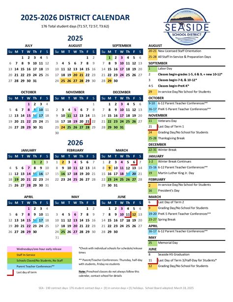 Seaside School District Calendar 25-26 Revised [pdf] - EduCounty