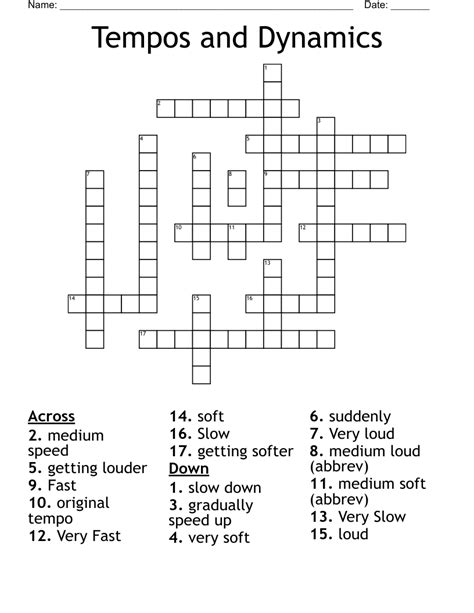 Tempos and Dynamics Crossword - WordMint