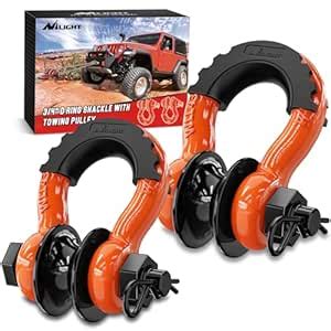 Nilight 3/4" D Ring Shackle with Towing Pulley 2 Pack 4.75 Ton (9500 ...