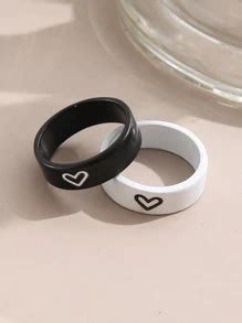 17KM 2pcs Couple Heart Detail Ring | SHEIN USA