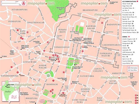 Jaipur top tourist attractions map - Jaipur, Old Pink Walled City area detailed map showing City ...