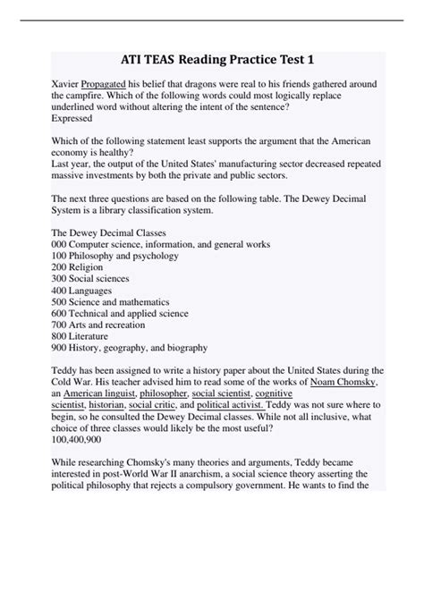 ATI TEAS Reading Practice Test 1 - Stuvia US