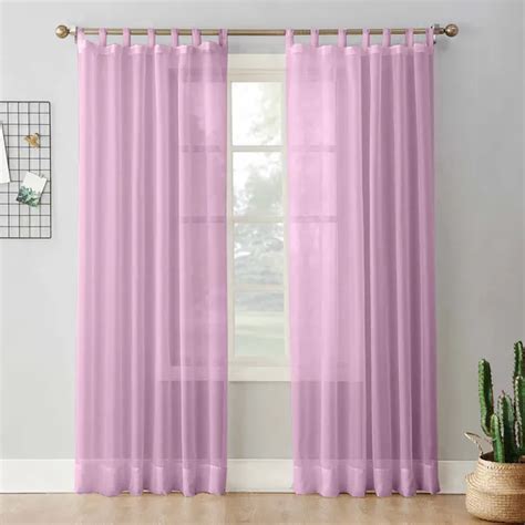 DEKOR WORLD Pack of 2 Pieces Cotton Pink Solid Sheer Loop Transparnet ...