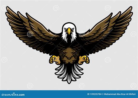 American Bald Eagle with Open Wings and Claws in Cartoon Style Stock ...