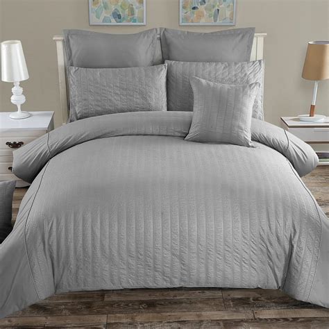 Fabric Fantastic Seersucker King Size Grey Quilt/Doona/Duvet Cover Set ...