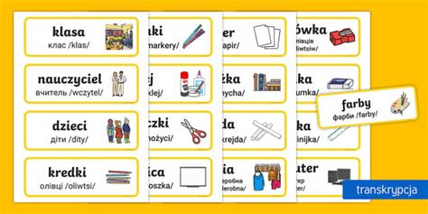 W klasie | Słownictwo polsko-ukraińskie (z transkrypcją)