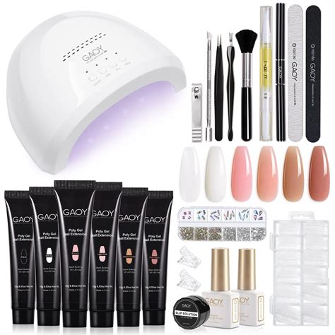 GAOY Poly Gel Nail Kit with UV Lamp, 6 Pcs Builder Gel Nail Extension ...
