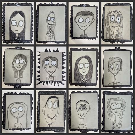 3rd grade Burton self portraits | Tim burton art, School art projects ...