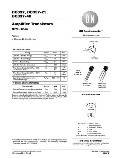 Datasheet BC337 - BC337, BC337-25, BC337-40 Amplifier Transistors NPN ...