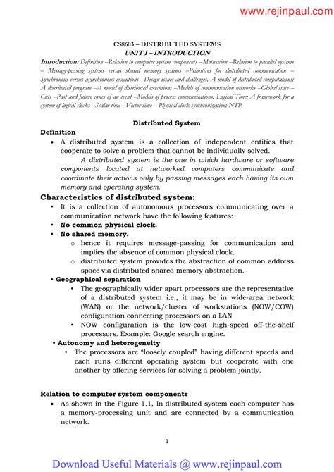 DS UNIT1 Rejinpaul - nots - 1 CS8603 – DISTRIBUTED SYSTEMS UNIT I ...