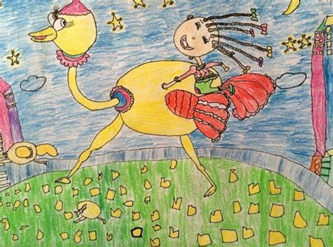 少儿书画作品-骑鸵鸟的女孩/儿童书画作品骑鸵鸟的女孩欣赏_中国少儿美术教育网
