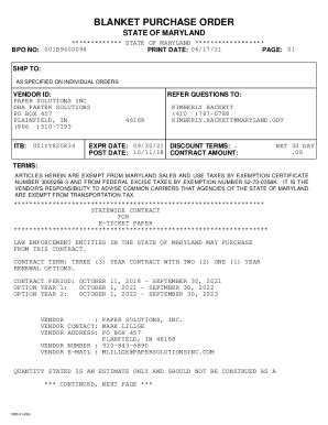 Fillable Online dgs maryland PDF version of FMIS Blanket Purchase Order ...