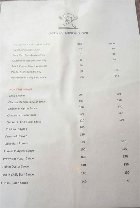 Menu at Chef Cap Restaurant, Bengaluru