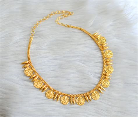 Gold tone kerala style mulla mottu lakshmi coin necklace dj-43326 ...