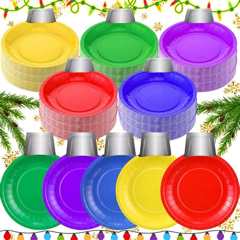 Amazon.com: Zhehao 200 Pieces Christmas Paper Plates Multicolor ...